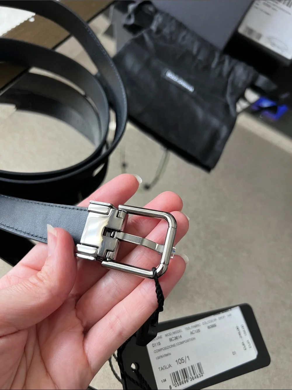Dolce & Gabbana Black suede Leather Belt with Silver-Tone Double Buckle